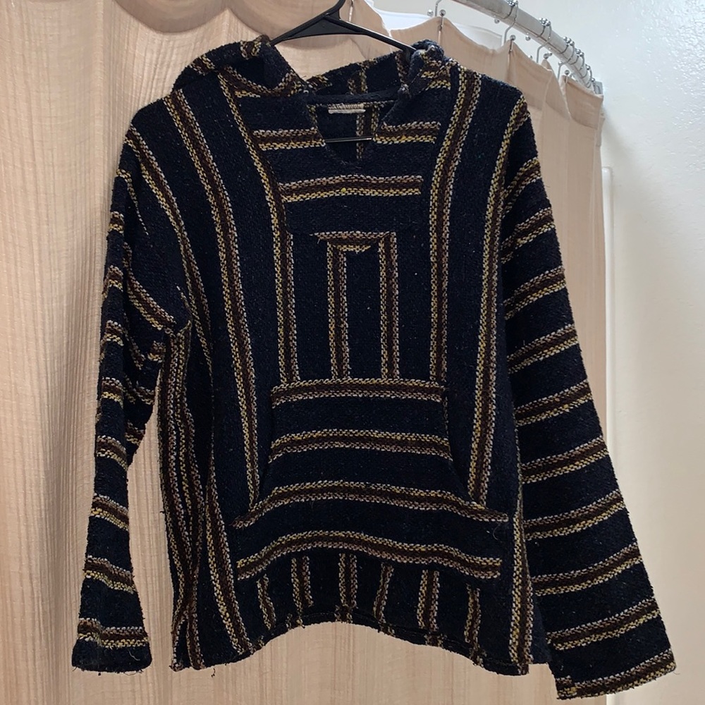 Vintage Navy Baja Poncho w/ Hood